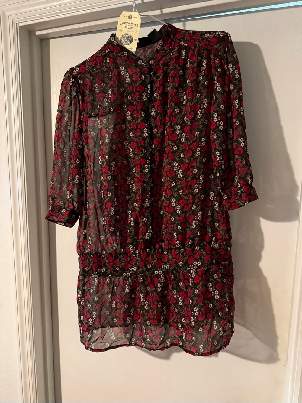 Floral Sheer Red & Black Blouse Dress